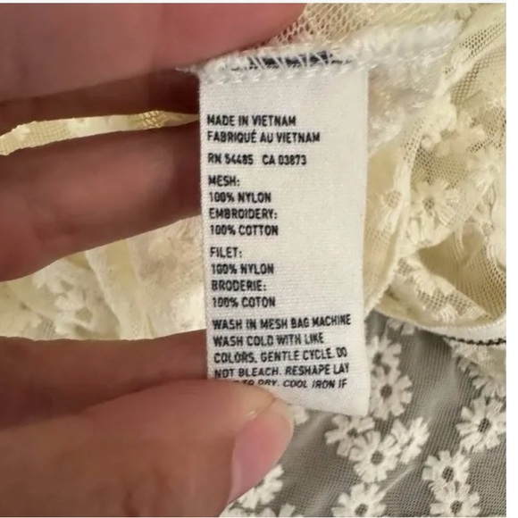 American Eagle Outfitters Cream Sheet Floral Embroidered Peplum Top, Medium - Picture 2 of 5